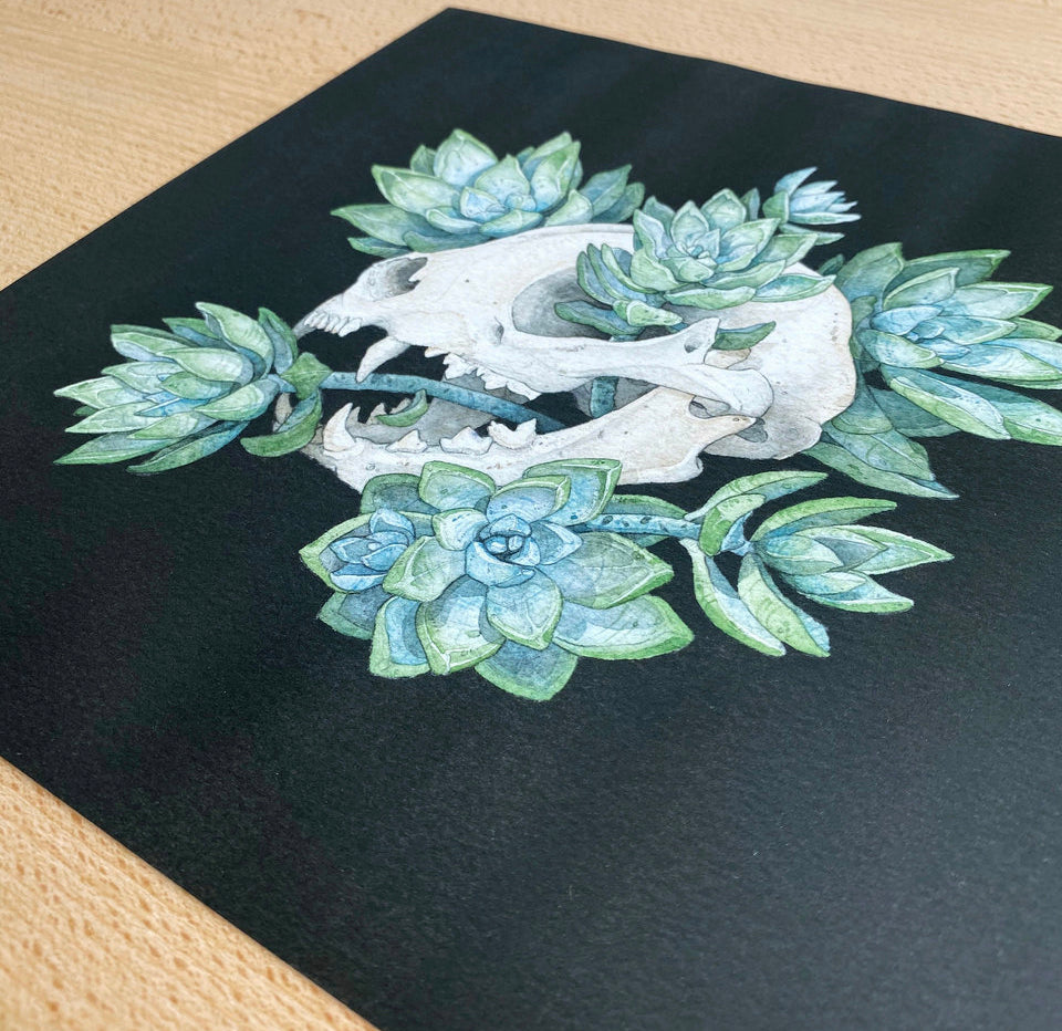 Cat Skull Succulents Print
