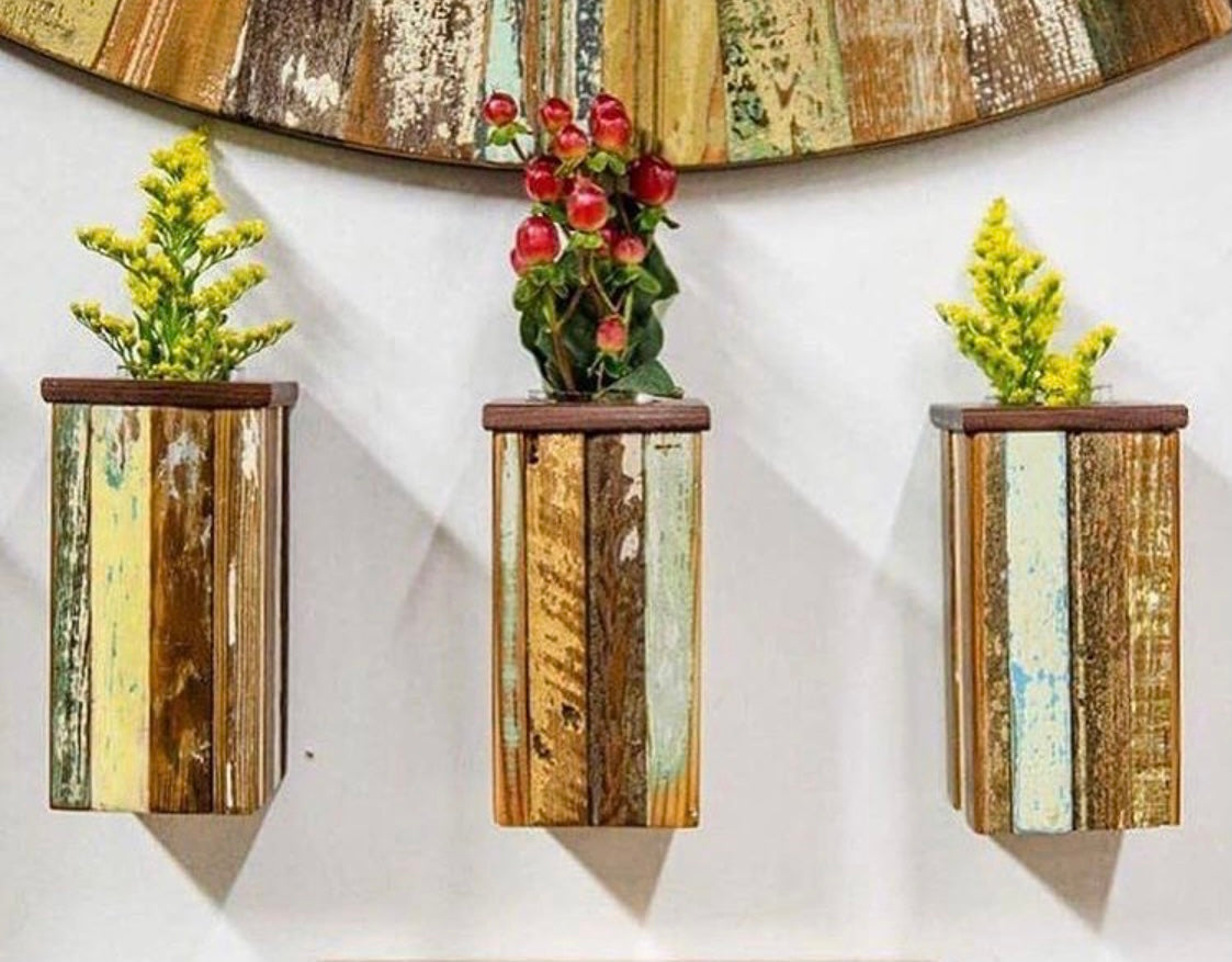 Salvaged Wood Striped Vase