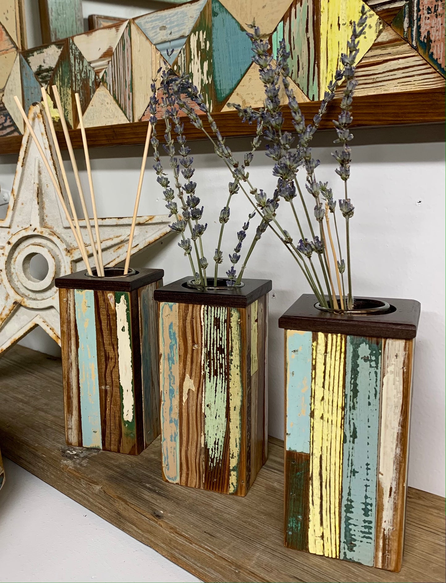 Salvaged Wood Striped Vase