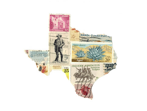 Texas Postage Stamp Collage Print