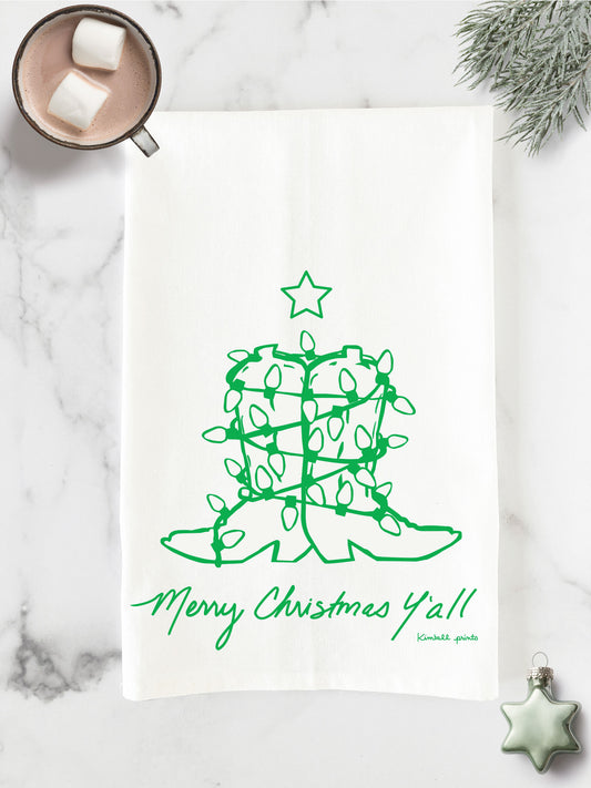 Merry Christmas Y'all Tea Towel