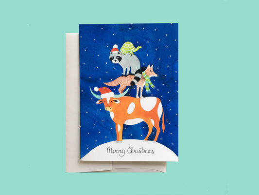 Stacked Animals Christmas Card