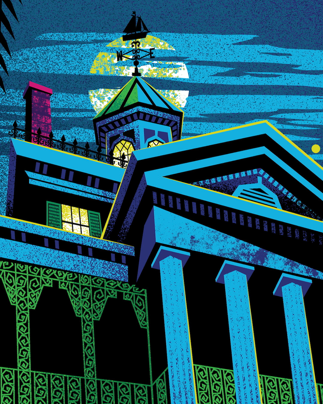 Grim Grinning Ghosts Come Out To Socialize Print