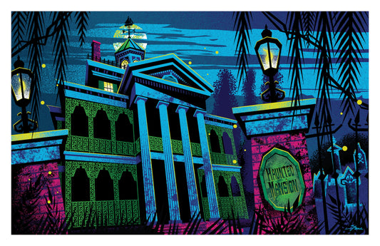 Grim Grinning Ghosts Come Out To Socialize Print