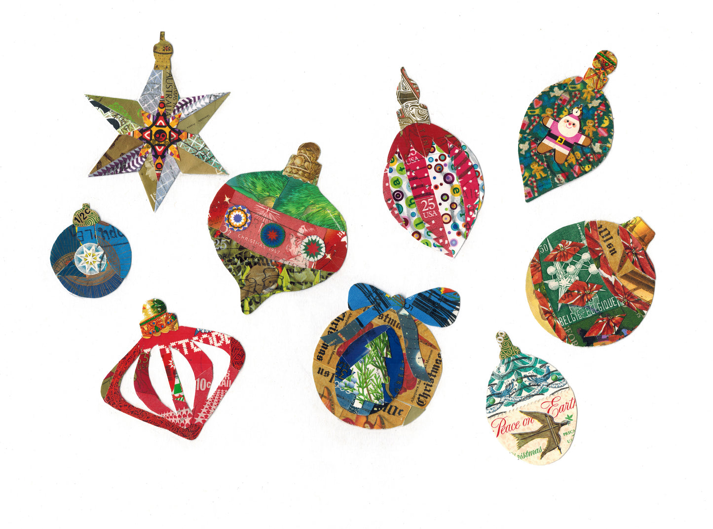 Deck The Halls Postage Stamp Collage Print