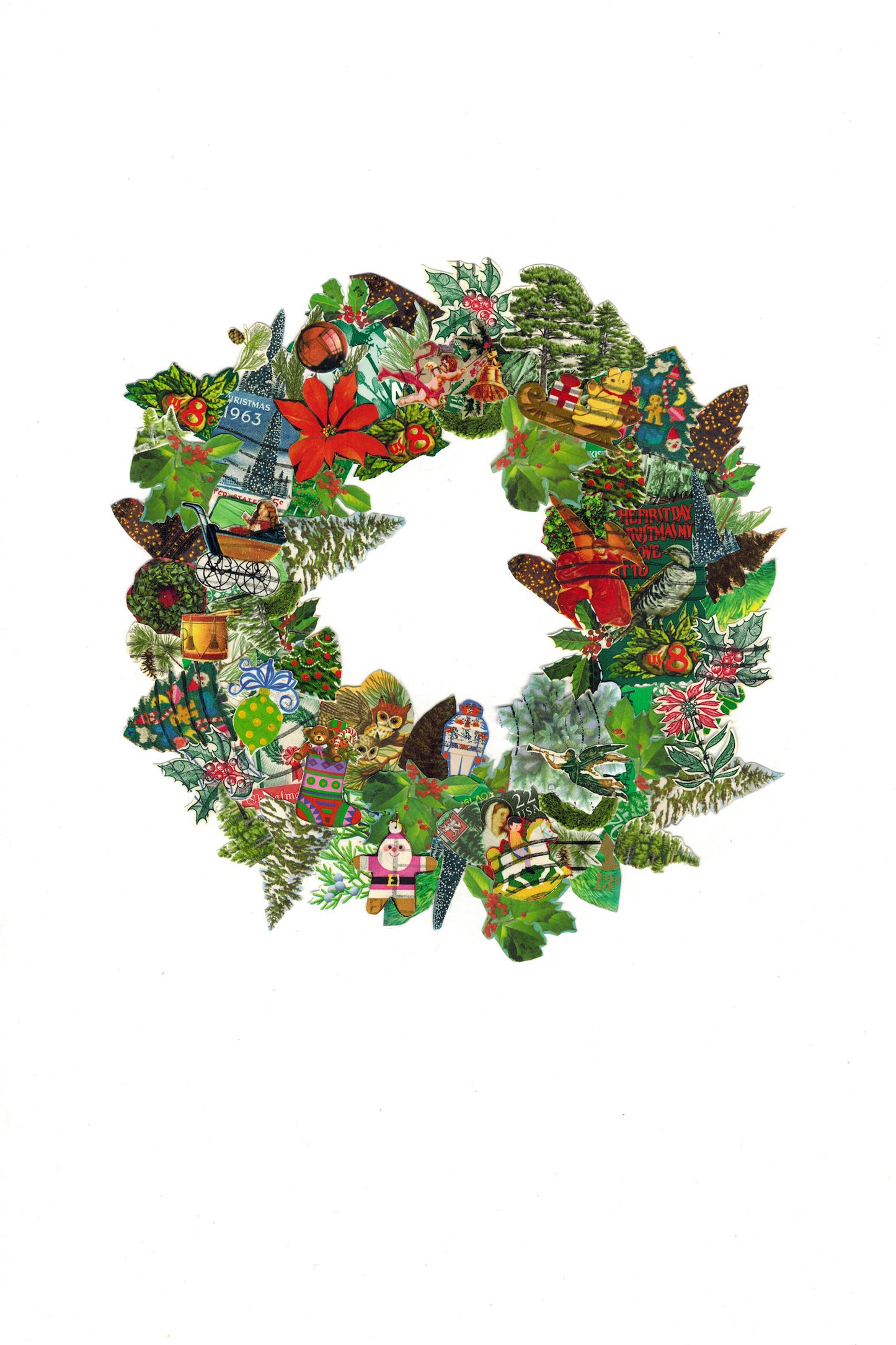 Holiday Wreath Postage Stamp Collage Print