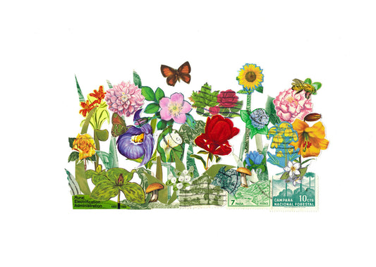 Flower Garden Postage Stamp Collage Print