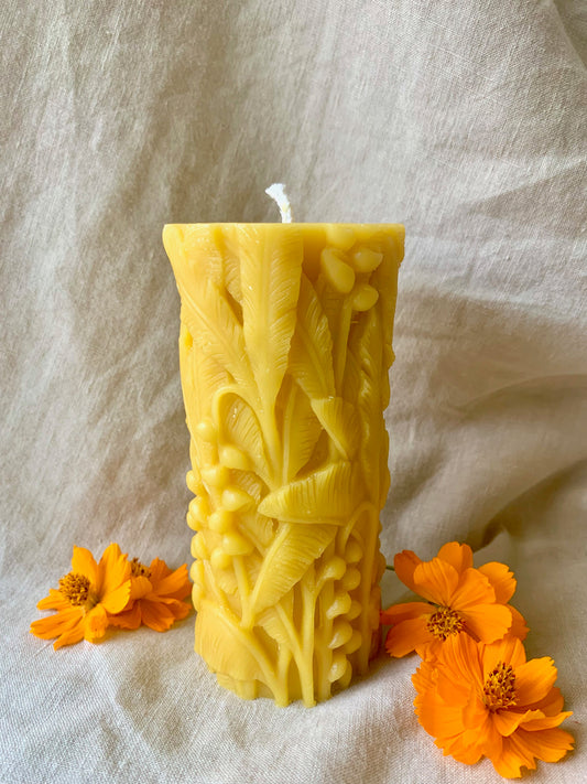Beeswax Pillar Candle with Lily of the Valley