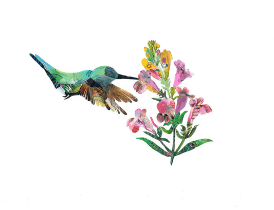 Hummingbird and Penstemon Postage Stamp Collage Print