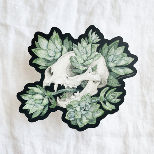 Cat Skull with Succulents Sticker