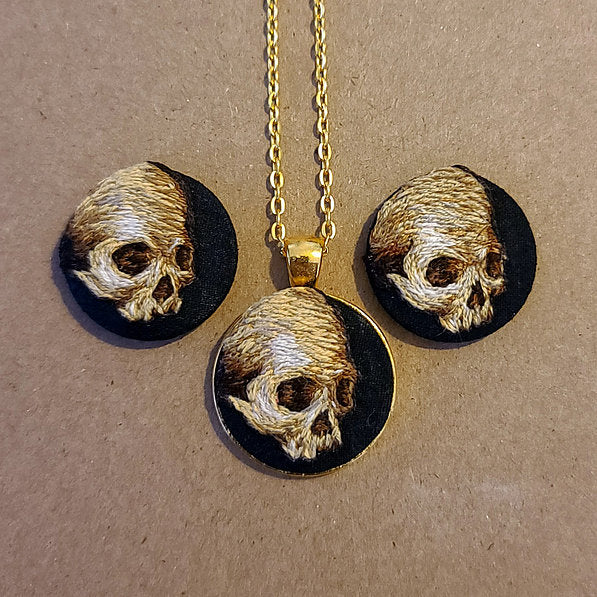 Embroidered Skull Necklace